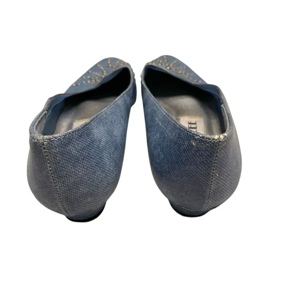 Vintage Jubilee Womens 7M Blue Denim Stud Embellished Peach Ballet Shoes Western